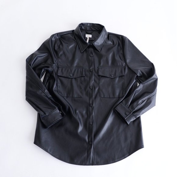 Laundry By Shelli Segal Black Faux Leather Button Shacket Jacket Size Large - Picture 4 of 16